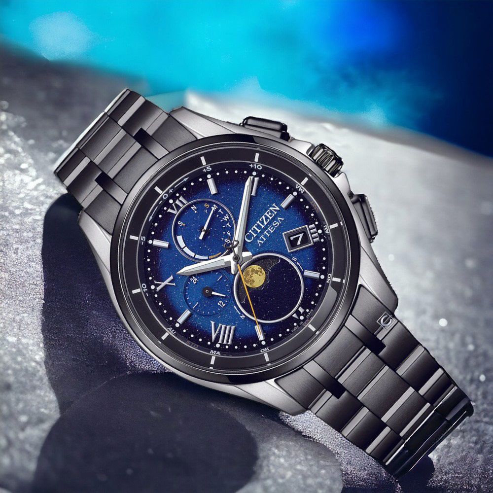 CITIZEN 星辰ATTESA 30週年限量超級鈦光動能藍寶石電波手錶藍色BY1007 