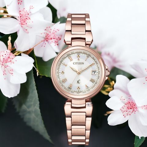 CITIZEN 星辰 xC系列 水耀光 耀眼時刻 電波錶 女錶 手錶 櫻花粉-EC1037-69A