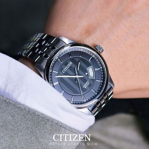 CITIZEN 星辰 BI1050-81E 黑銀 英倫紳士 視覺花紋 商務沉穩 簡約無字 日期夜光 男款 不鏽鋼 手錶