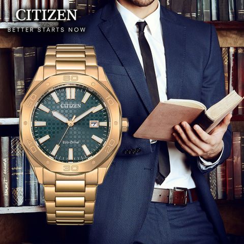 CITIZEN 星辰 BM7633-81X 皇家橡樹 光動能 八角形 日期顯示 夜光 日本機芯 金色 沉穩紳士 不鏽鋼 腕錶