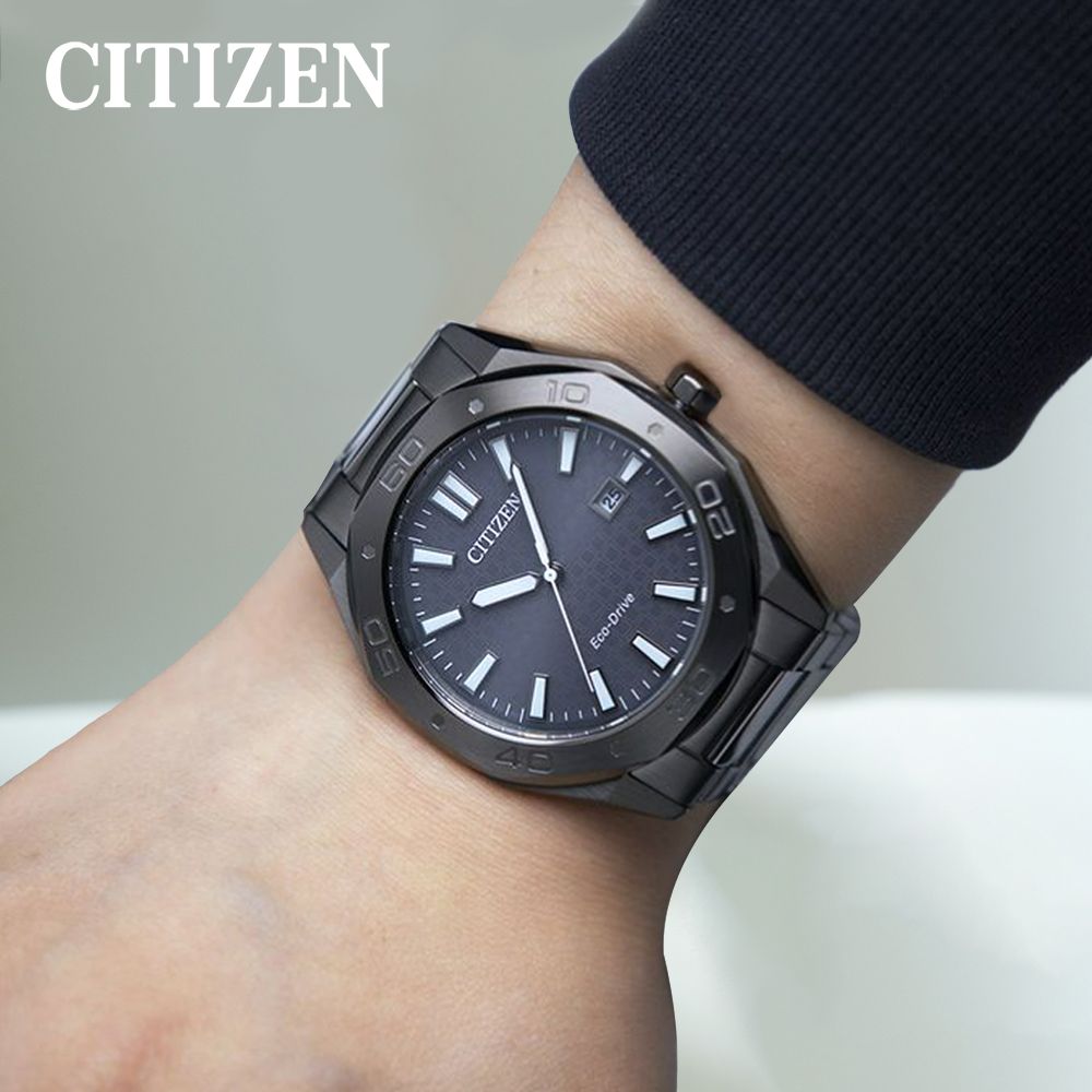 CITIZEN 星辰   BM7637-81H 皇家橡樹 光動能 八角形 日期顯示夜光灰色沉穩紳士 不鏽鋼腕錶 手錶