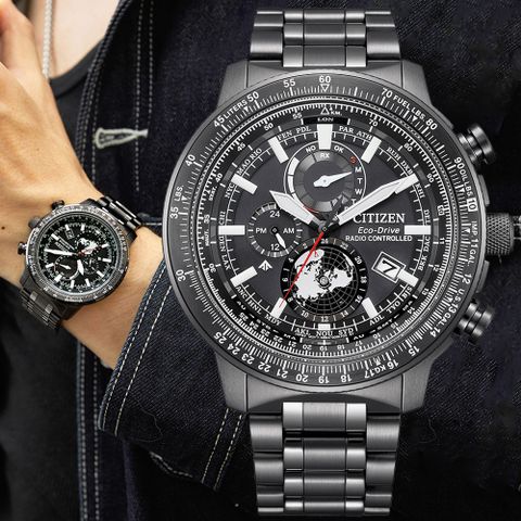 CITIZEN星辰 PROMASTER系列 光動能電波 飛行計時腕錶 46mm/BY3005-56G