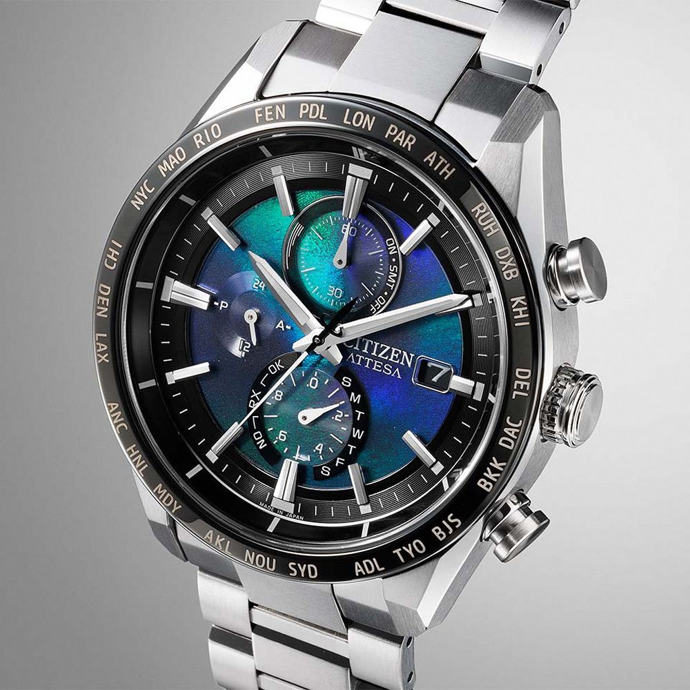 CITIZEN 星辰千彩之海限量鈦金屬光動能電波萬年曆計時手錶AT8188-64L 