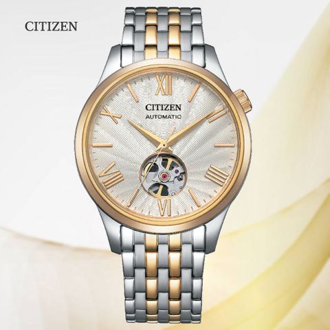 CITIZEN 星辰 Mechanical系列 小鏤空不鏽鋼紳士機械錶-半金40mm(NH9136-88A 防水50米)