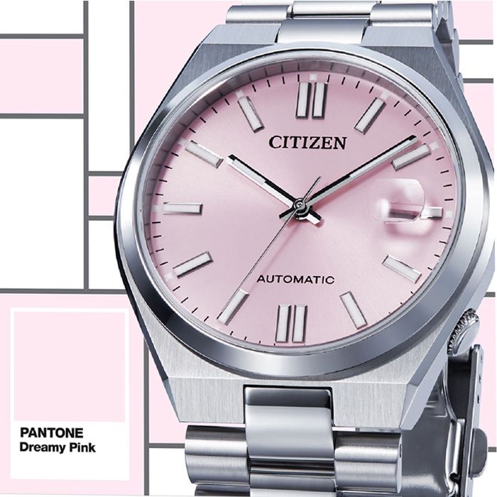 CITIZEN 星辰  X PANTONE 情人節推薦款 NJ0158-89X 日期顯示 鋼錶帶 機械男錶 粉/銀 40mm