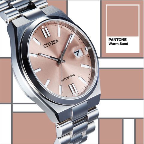 CITIZEN 星辰 X PANTONE 情人節推薦款 NJ0158-89Y 日期顯示 鋼錶帶 機械男錶 咖啡/銀 40mm