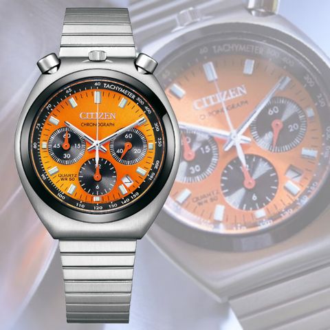 CITIZEN 星辰 Chronograph Tsuno Chrono限定款 碼錶計時三眼石英錶-橘色38mm(AN3660-81X 防水50米)