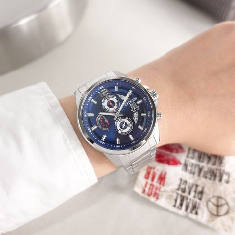 CITIZEN 星辰 表 / AN3690-56L / 經典三眼 計時碼錶 日期 日本機芯 防水100米 不鏽鋼手錶 藍色 43mm