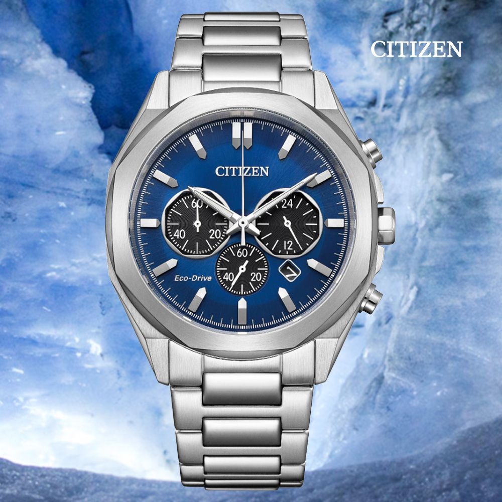 CITIZEN 星辰   Chronograph 光動能 碼錶計時 潮男不鏽鋼腕錶-藍41mm CA4590-81L 防水100米