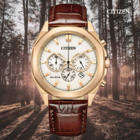 CITIZEN 星辰 Chronograph 光動能 碼錶計時 潮男不鏽鋼腕錶-小牛皮41mm CA4593-15A 防水100米