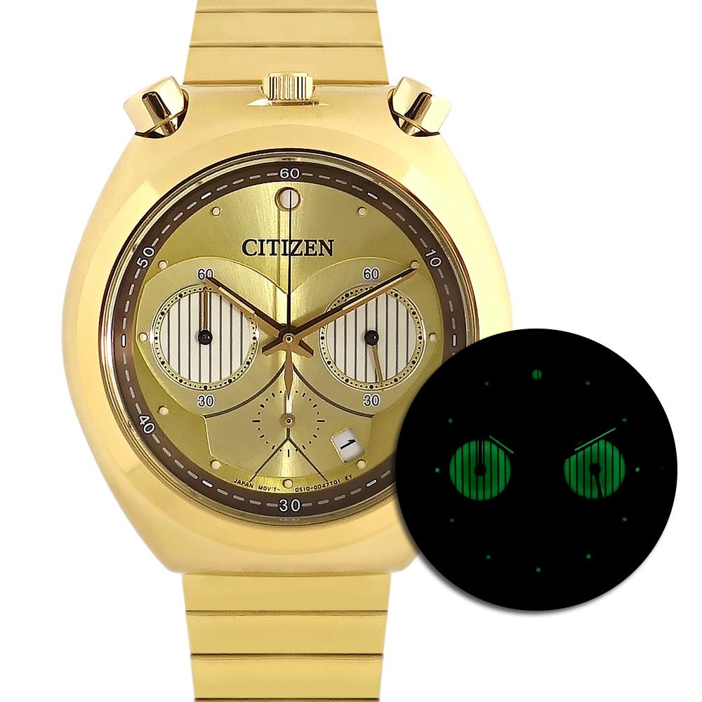 CITIZEN 星辰 / AN3662-51W / 限量款 星際大戰 C-3PO 三眼計時 日期 鍍金 38mm