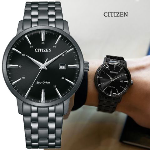 CITIZEN 星辰 GENTS 光動能 日系簡約不鏽鋼紳士腕錶-黑40mm(BM7465-84E 防水50米)