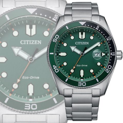 CITIZEN 星辰 GENTS 光動能 復古玩色運動風腕錶-綠色43mm(AW1768-80X 防水100米)