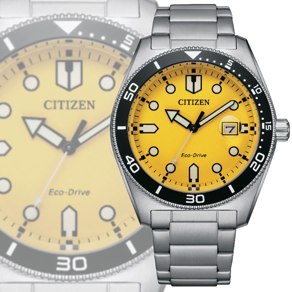 CITIZEN 星辰   GENTS 光動能 復古玩色運動風腕錶-黃色43mm(AW1760-81Z 防水100米)