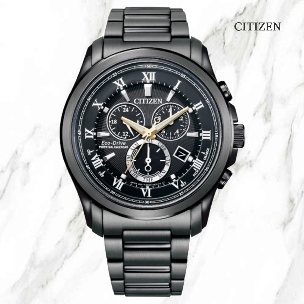 CITIZEN 星辰   GENTS 亞洲限定 光動能 碼錶計時 三眼潮男腕錶-黑面 43mm (BL5547-89H 防水100米)