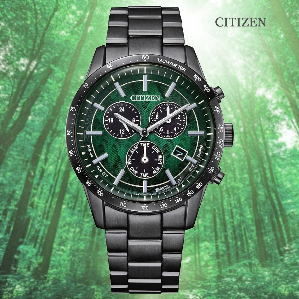 CITIZEN 星辰   GENTS 極光之森限定款 光動能 碼錶計時不鏽鋼腕錶-39.5mm (BL5497-85W 防水100米)