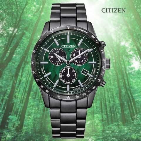 CITIZEN 星辰 GENTS 極光之森限定款 光動能 碼錶計時不鏽鋼腕錶-39.5mm (BL5497-85W 防水100米)