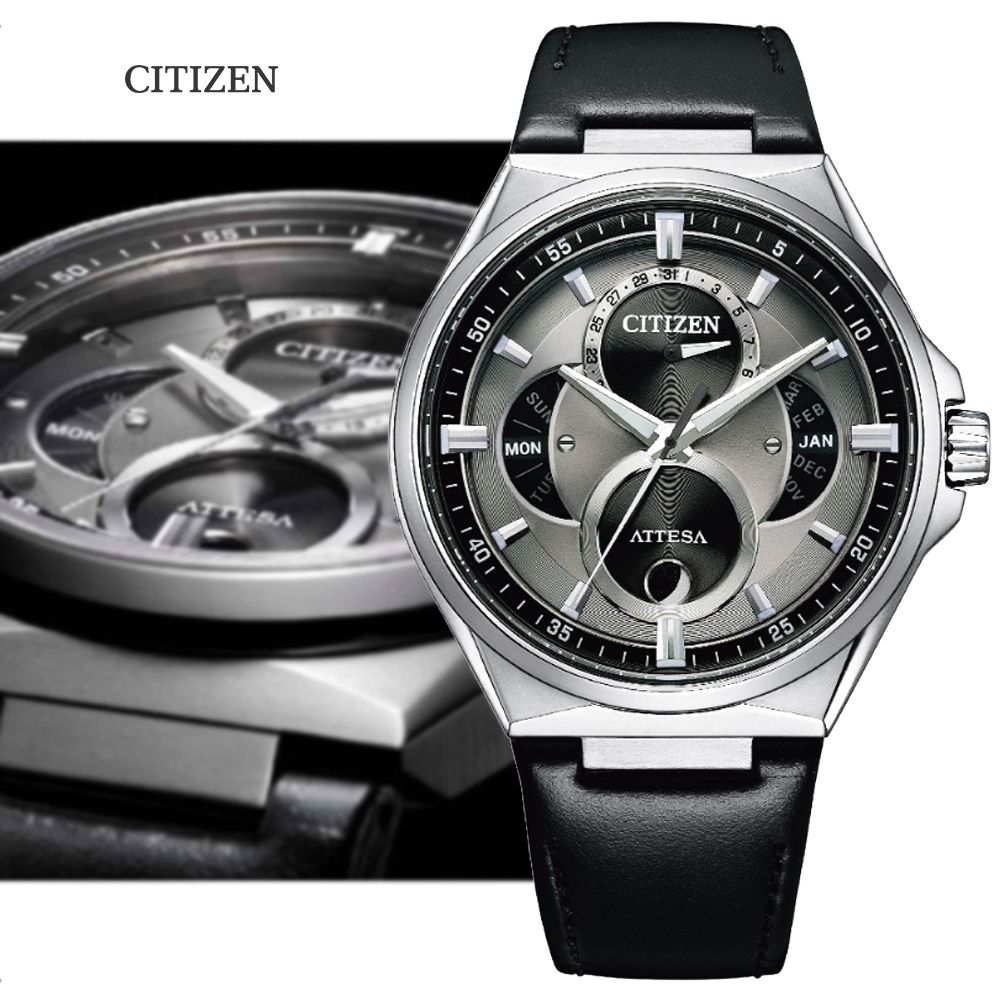 CITIZEN 星辰   GENTS 光動能 鈦金屬 月相潮男腕錶-皮錶帶 42mm (BU0060-09H 防水100米)