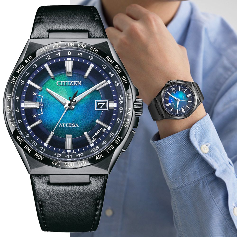CITIZEN 星辰GENTS千彩之海光動能電波對時鈦金屬腕錶-42.5mm(CB0215