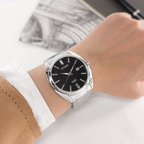 CITIZEN 星辰表 / BI5100-58E / 極簡時尚 礦石強化玻璃 日本機芯 日期 不鏽鋼手錶 黑色 41mm
