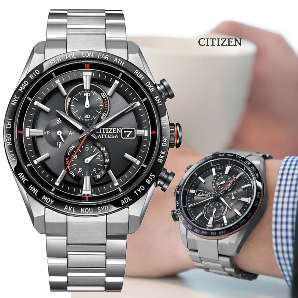 CITIZEN 星辰   GENTS 光動能 電波對時 輕量鈦金屬碼錶計時腕錶-42mm(AT8189-61E)