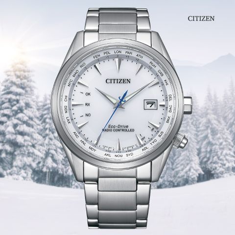 CITIZEN 星辰 GENTS 光動能 電波對時 不鏽鋼潮男腕錶-銀白43mm(CB0270-87A)