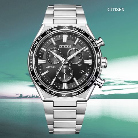 CITIZEN 星辰 GENTS 光動能 鈦金屬電波對時 碼錶計時腕錶-銀41.1mm CB5966-69E 防水100米