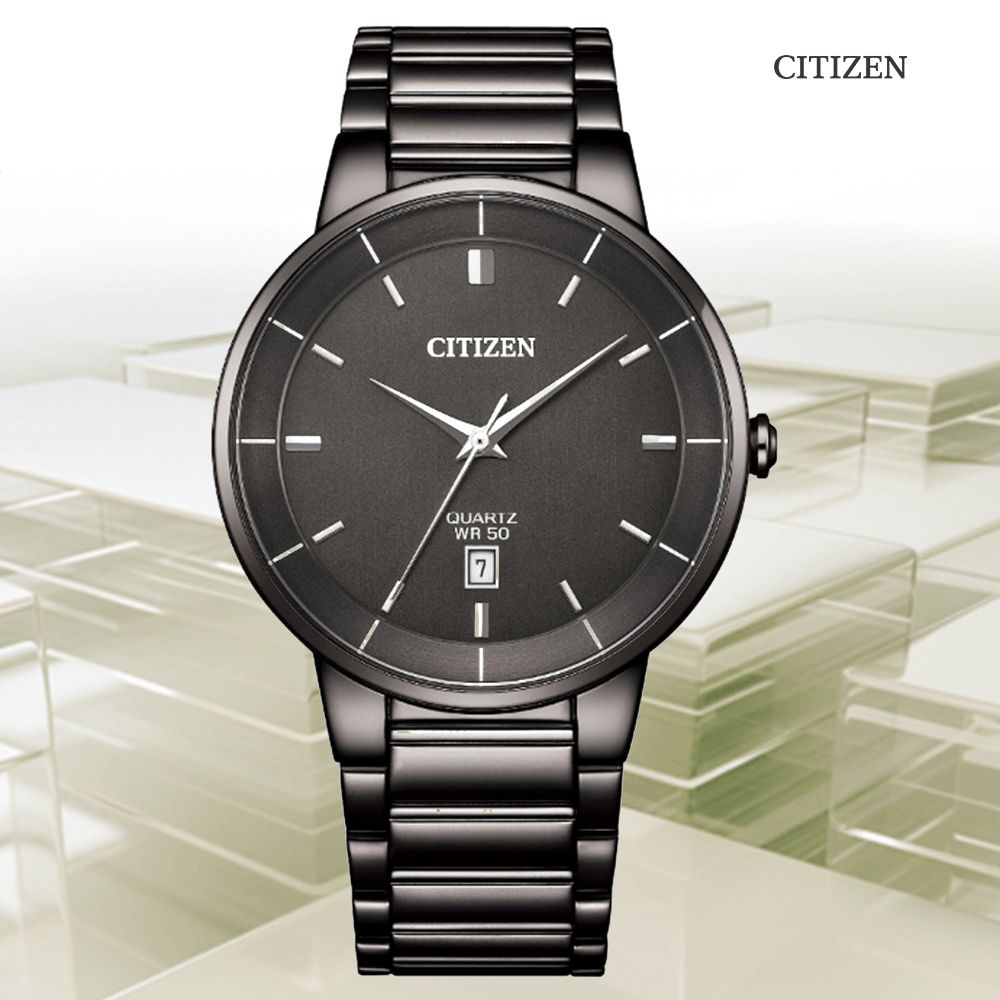 CITIZEN 星辰   GENTS 不鏽鋼簡約紳士石英腕錶-黑40mm BI5127-51H 防水50米