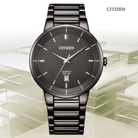 CITIZEN 星辰 GENTS 不鏽鋼簡約紳士石英腕錶-黑40mm BI5127-51H 防水50米