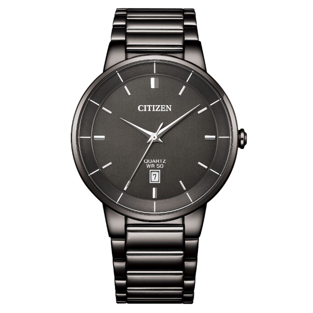 CITIZEN 星辰   GENTS 不鏽鋼簡約紳士石英腕錶-黑40mm BI5127-51H 防水50米