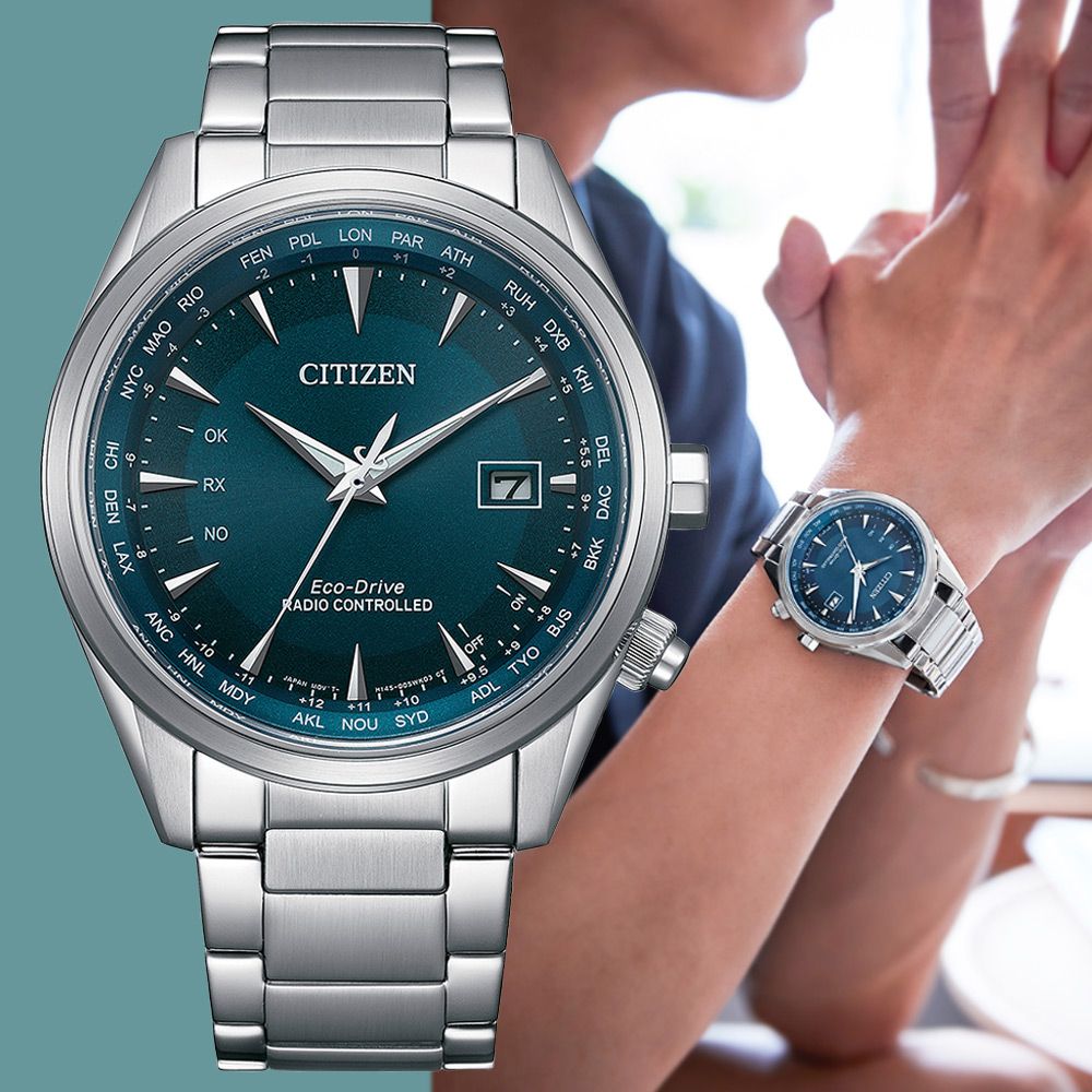 CITIZEN 星辰   GENTS 亞洲限定款 光動能 萬年曆 電波對時腕錶-湖水藍43mm CB0270-87L