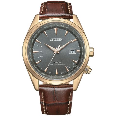 CITIZEN 星辰 GENTS光動能萬年曆電波錶/灰X玫瑰金/43mm/CB0273-11H