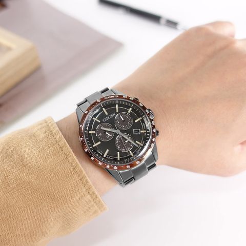 CITIZEN 星辰表 / BL5495-72E / 光動能 萬年曆 三眼計時 日本製造 日期 防水100米 不鏽鋼手錶 鍍灰 40mm