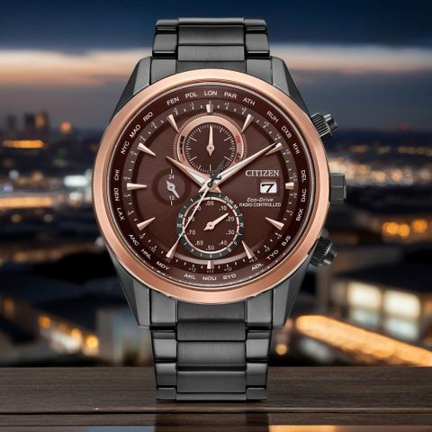 CITIZEN 星辰 勃根地紅 光動能全球電波計時手錶(AT8267-86X)