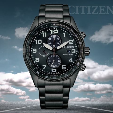 CITIZEN 星辰 Chronograph 光動能 碼錶計時三眼不鏽鋼腕錶-黑43mm CA0775-79E 防水100米