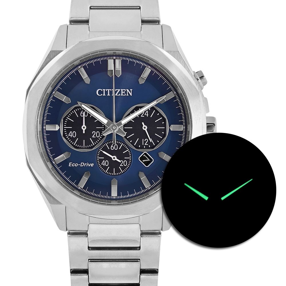 CITIZEN 星辰 表 / CA4590-81L / 光動能 八角形 日期 防水100米 不鏽鋼手錶 藍色 42mm