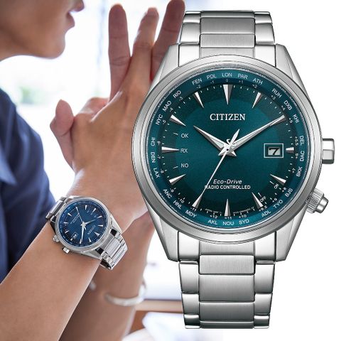 CITIZEN 星辰 GENTS光動能萬年曆電波錶/孔雀藍/43mm/CB0270-87L