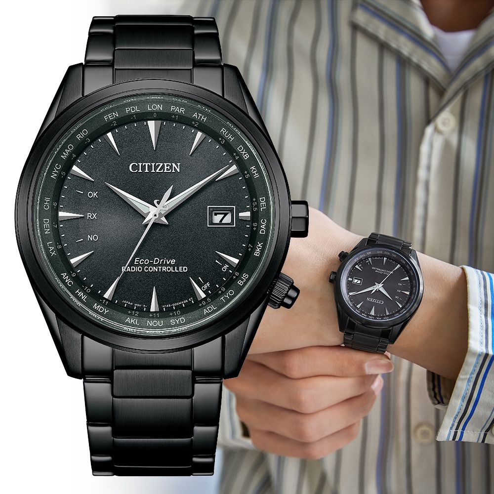 CITIZEN 星辰 GENTS光動能萬年曆電波錶/全黑/43mm/CB0275-83E
