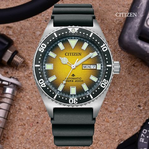 CITIZEN 星辰 PROMASTER 新NY012復古多彩 200米潛水機械錶-黃41mm(NY0120-01X)