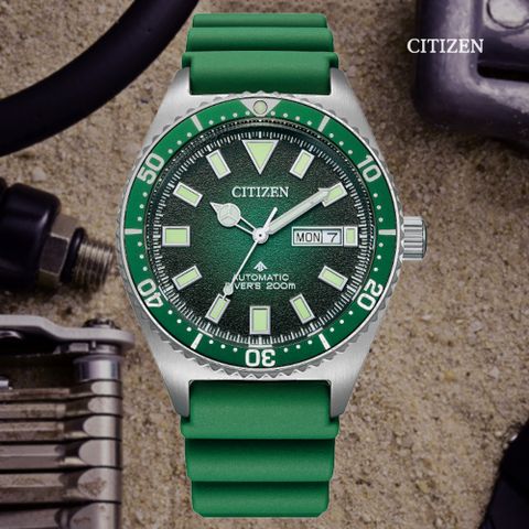 CITIZEN 星辰 PROMASTER 新NY012復古多彩 200米潛水機械錶-綠41mm(NY0121-09X)