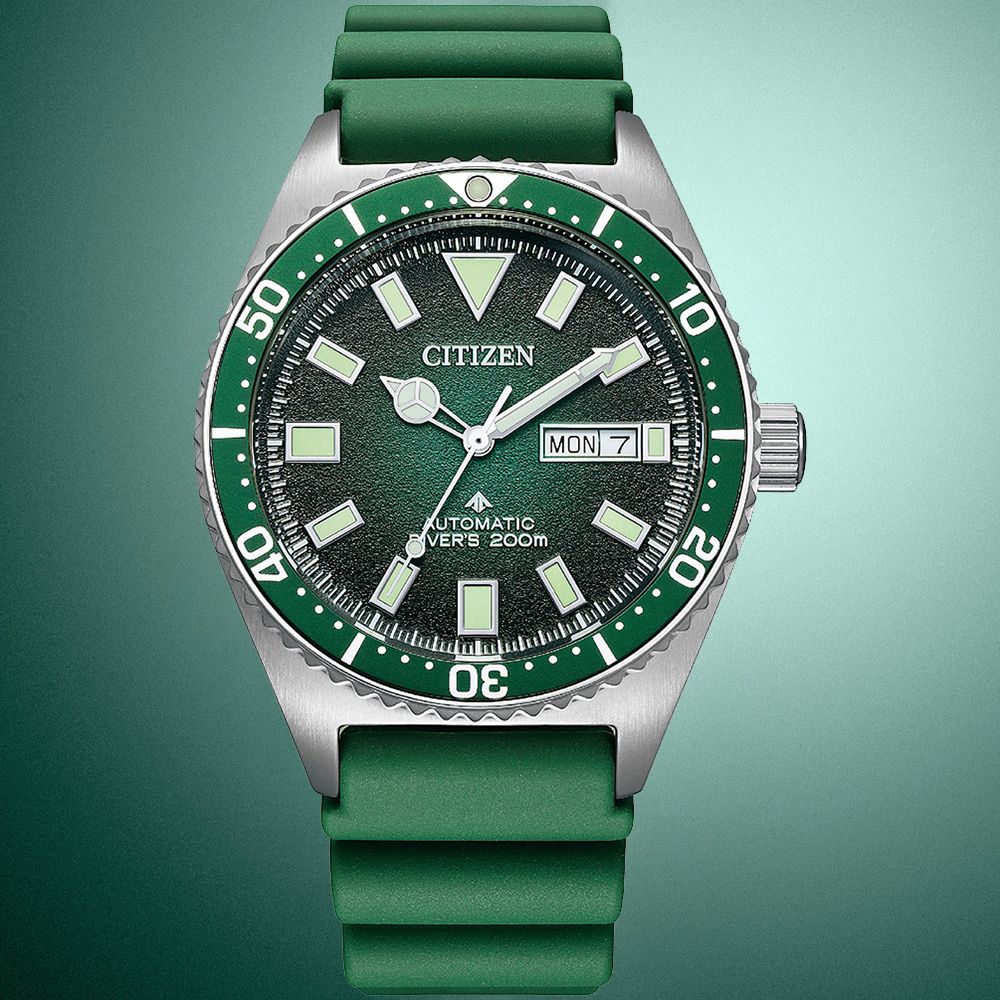 CITIZEN 星辰 PROMASTER 征服潛水炫彩機械錶/碧藻綠/41mm/NY0121-09X