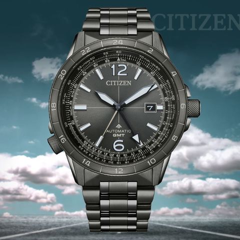 CITIZEN 星辰 PROMASTER 飛行計算尺 GMT兩地時間機械錶-全灰44.5mm NB6045-51H 防水200米