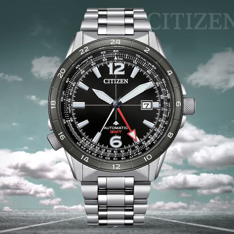 CITIZEN 星辰 PROMASTER 飛行計算尺 GMT兩地時間機械錶-黑面44.5mm NB6046-59E 防水200米