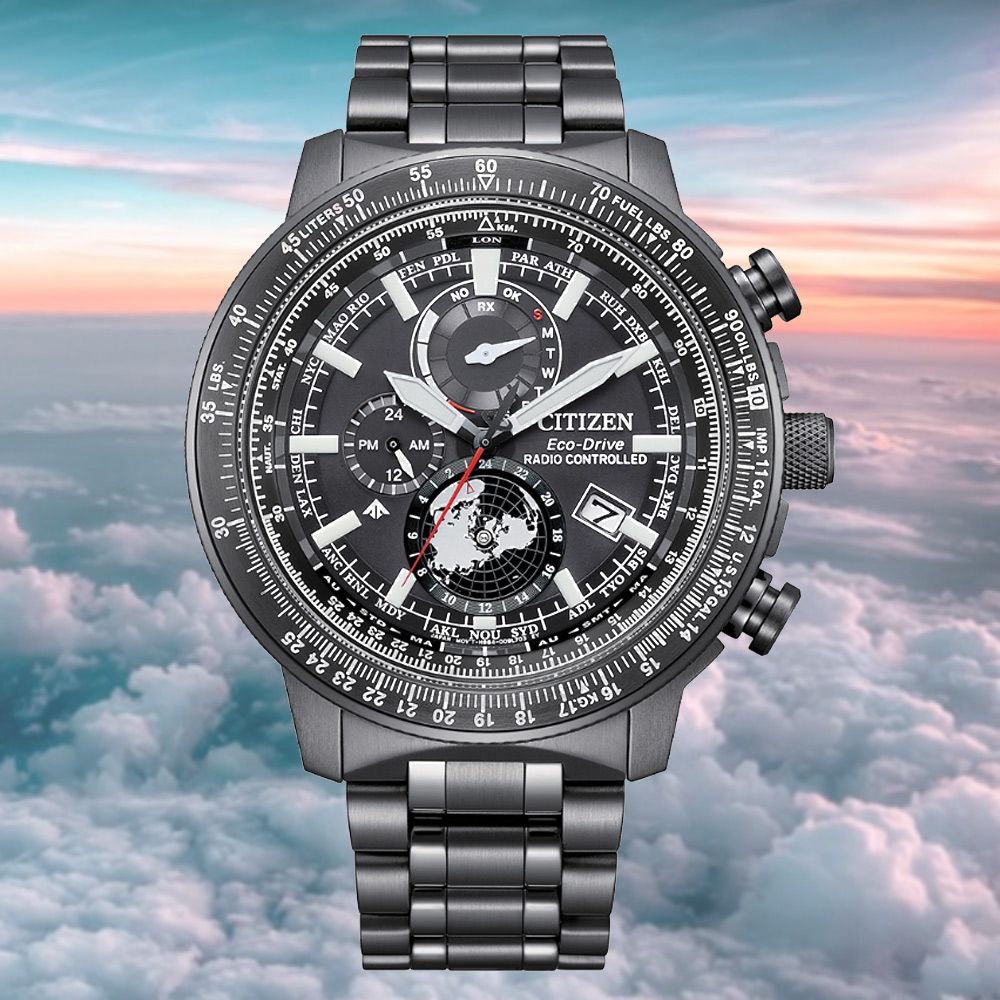 CITIZEN 星辰   PROMASTER 光動能 航空計算尺 電波對時腕錶-灰46mm BY3005-56G