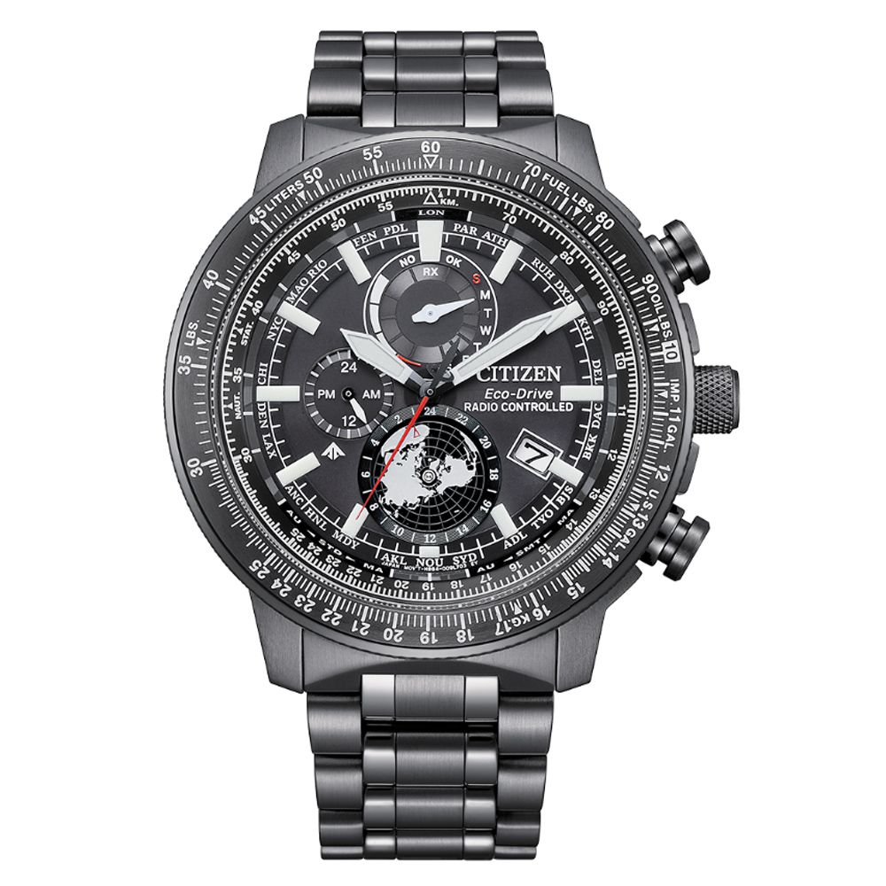 CITIZEN 星辰   PROMASTER 光動能 航空計算尺 電波對時腕錶-灰46mm BY3005-56G