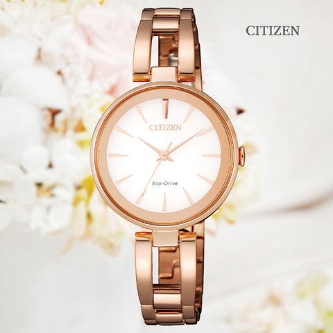 CITIZEN 星辰 LADYS 光動能 簡約優雅淑女腕錶-玫瑰金 28mm (EM0639-81A 日常生活防水)