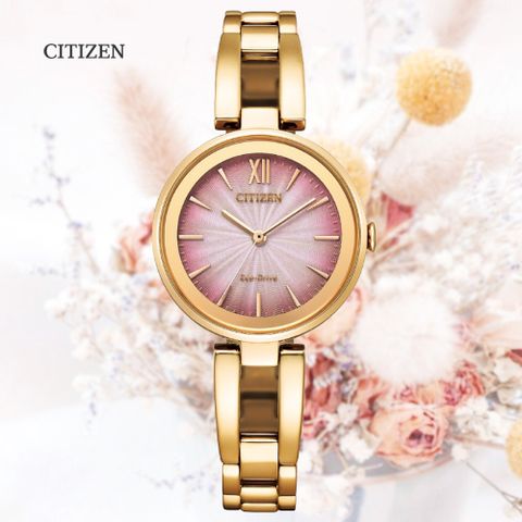 CITIZEN 星辰 LADYS 光動能 簡約淑女腕錶-金沙粉 28mm (EM0809-83Z 日常生活防水)