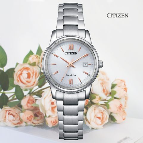 CITIZEN 星辰 PAIR 光動能 時尚簡約大三針淑女腕錶-白27.5mm(EW2318-73A 防水50米)