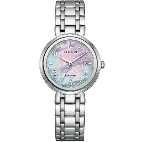 CITIZEN 星辰 光動能典雅白蝶貝氣質女錶/銀/28.3mm/EW2690-81Y