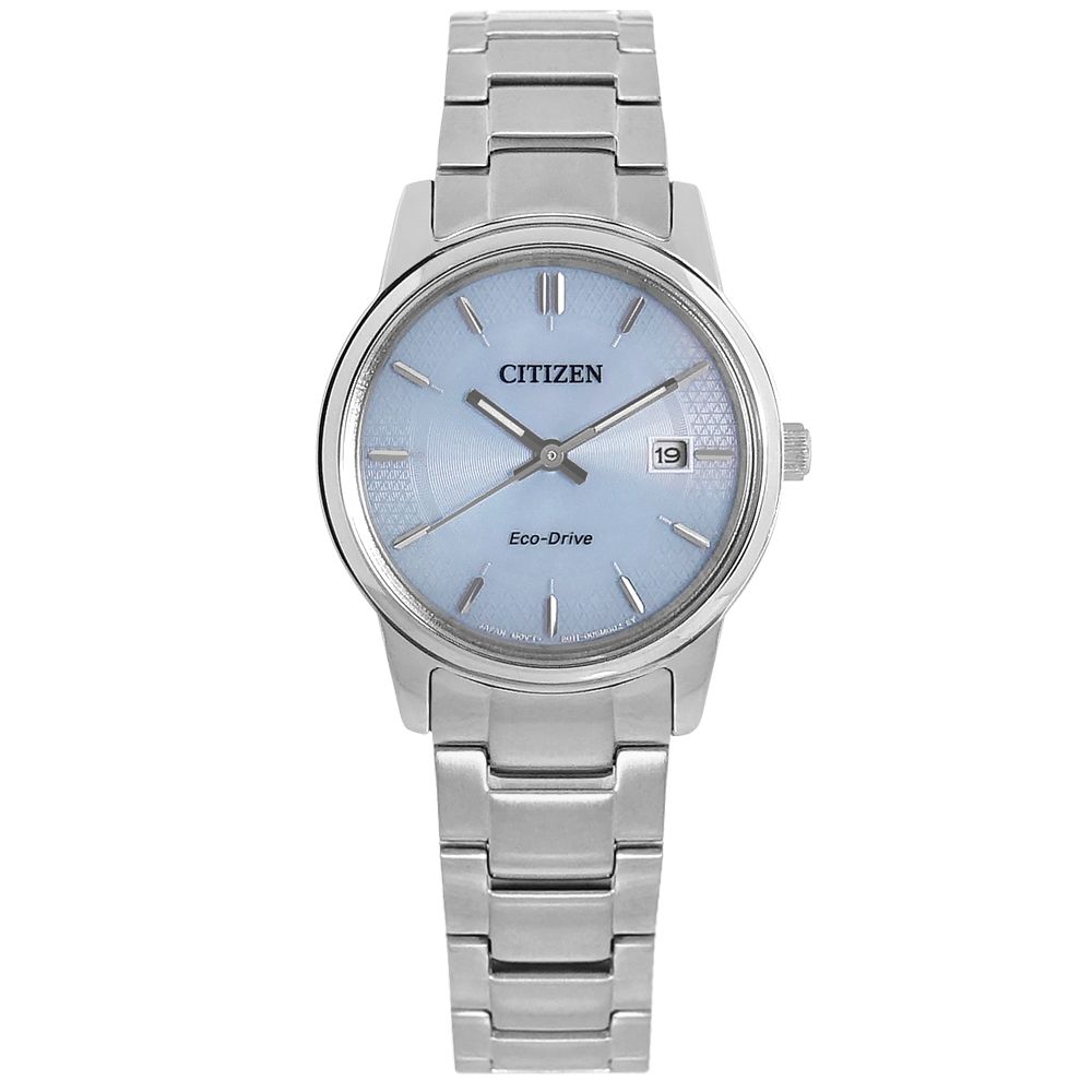 CITIZEN 星辰 / EW2318-73L / 光動能 藍寶石水晶玻璃 日期 不鏽鋼女錶 冰河藍色 27mm